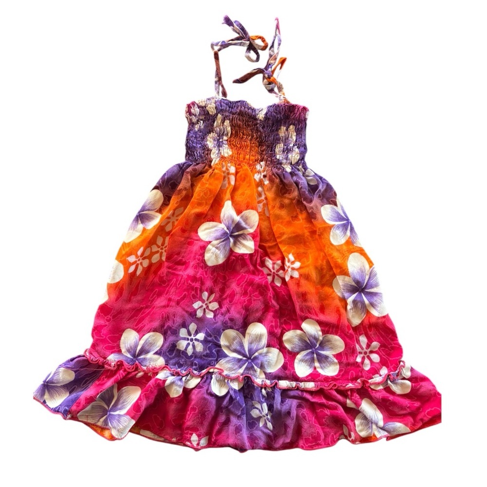 Aloha Hawaiian Fashion 2T Floral Ruched Adjustable Sundress Pink Orange Purple